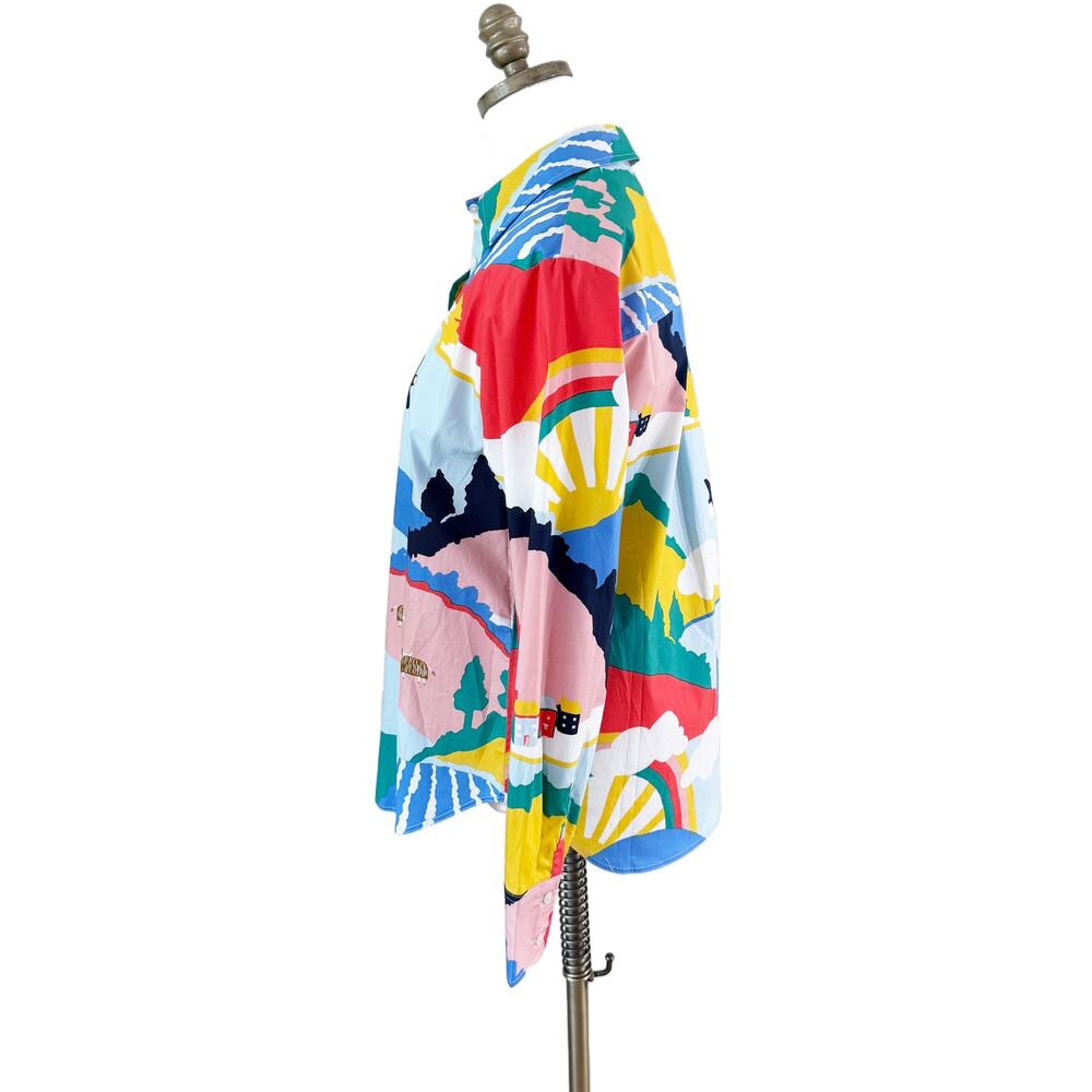 NWT Boden Multicolor Abstract Outdoor Scene Long Sleeve Button Down 100% Cotton - Picture 5 of 11